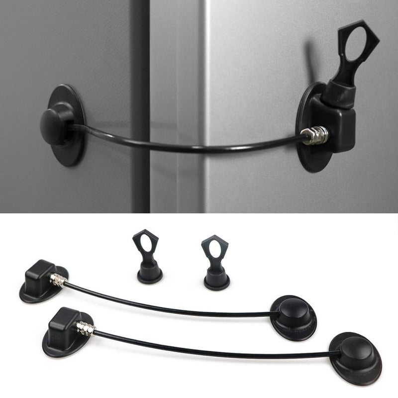 bouti1583 2 Pack Refrigerator Lock with Magnetic, Child Safety Locks, Fridge Freezer Door Lock, for Cabinet Drawer, Convenient - Black - Image 1